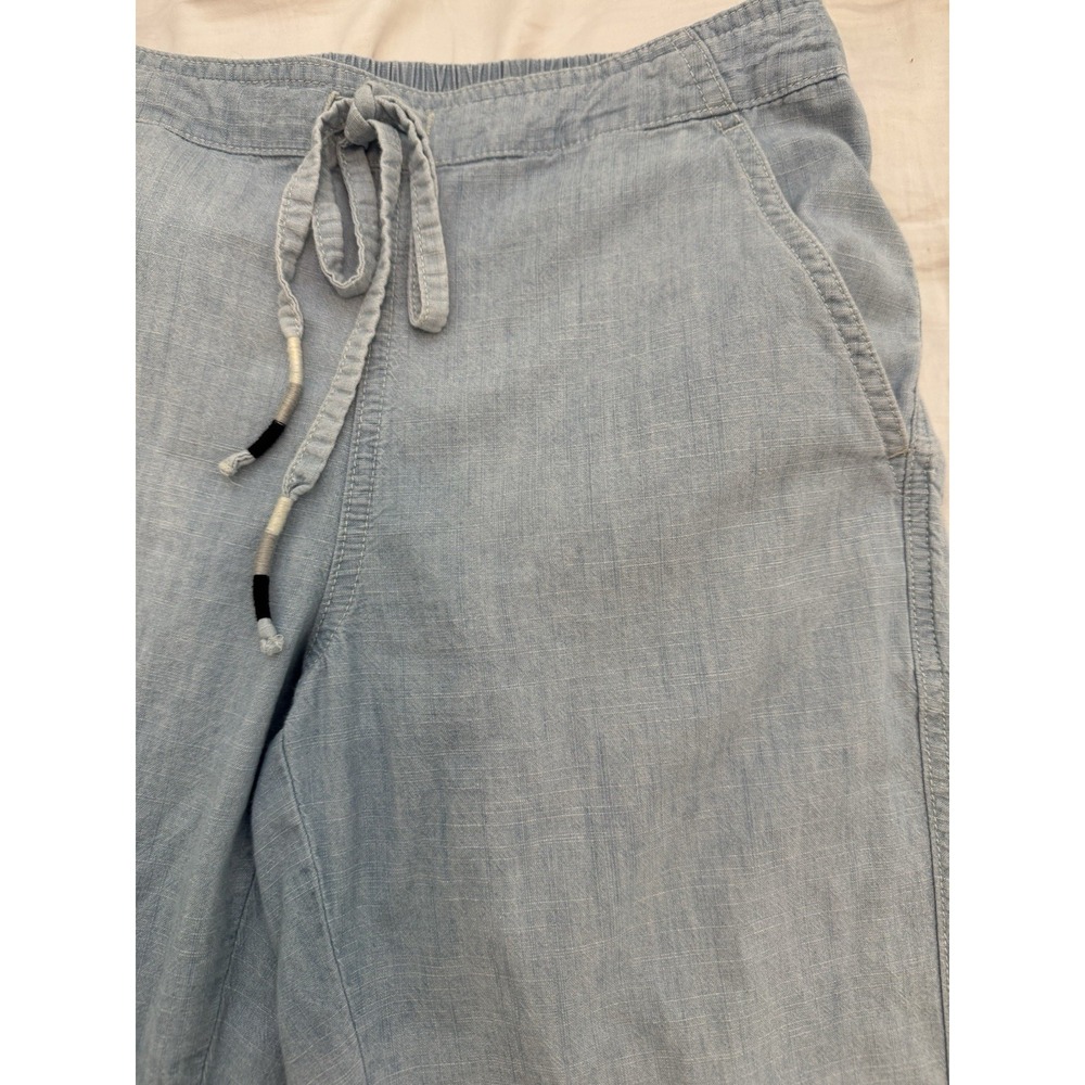 J Crew Seaside Cropped Pants Sz XS Womens Blue Cotton Chambray Drawstring Pocket - Picture 2 of 7